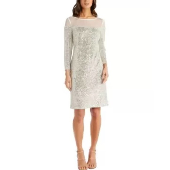 R& M Richards Petite illusion trim sequins dress size 10 P - Picture 2 of 8